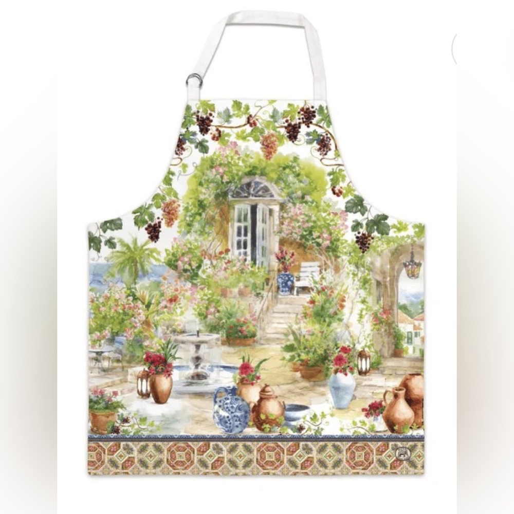 NWT NEW Michel Design Works Tuscan Terrace Floral Garden Apron Cotton Wine Grape